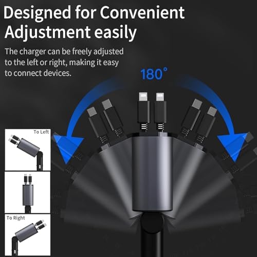 Kwak’s Retractable USB C Car Charger – Ultra-Fast Charging Adapter with Dual Apple Cables for i Phone 14, 13, 12, 11 | Tidy Retractable Design for Effortless On-the-Go Power Solutions | Compact & Portable Vehicle Charging Accessory