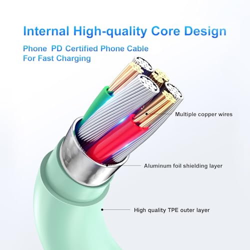 Dayaoncy Light Green USB C Cable & Charger Block Set – 3 Pack of 10 ft Fast Charging Cables for Ultimate Device Compatibility and Durability