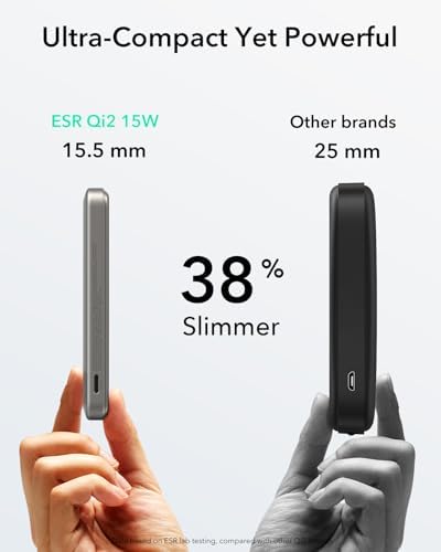 ESR Mag Safe 5,000 m Ah Portable Power Bank with Kickstand – Ultra-Slim 0.6 in Design, 15 W Qi2 Certified Fast Charger for i Phone 16/15/14/13/12 – Includes 20 W USB-C Charging Cable for Effortless Power On-the-Go