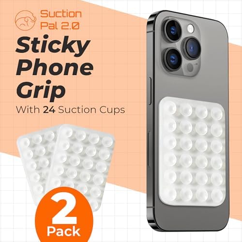 Maximize Your Mobile Creativity: 2-Pack Sticky Silicone Suction Phone Grip with 24 Powerful Suction Cups for Secure Hands-Free Selfies and Videos – Compatible with i Phone, Samsung, and Android – Durable Black Accessory for Ultimate Versatility and Convenience