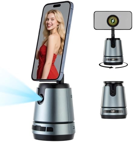 Smart Auto Face Tracking Tripod with Wireless Charging – 360° Rotating Stand for Effortless Video Calls & Vlogging – No App Needed, Gesture Control, Rechargeable Design for i Phone & Samsung Galaxy – Capture Every Moment Seamlessly