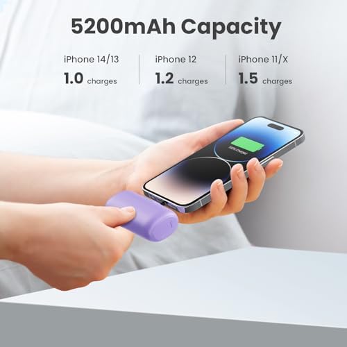 Ultra-Compact 2-Pack i Phone Power Bank – 5200 m Ah PD Fast Charging Mini Portable Charger for Travel – Cordless, Lightweight Battery Pack Compatible with i Phone 14/14 Pro/13/12/11/X/8/7/6 Plus – Essential Charging Solution for On-the-Go Lifestyles