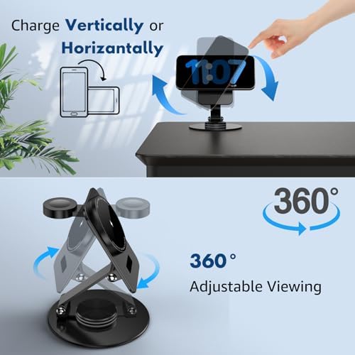 Foldable Magnetic Wireless Charger Stand – 2-in-1 Fast Charging Station for i Phone 16, 15, 14, 13, Apple Watch & Air Pods – Qi Certified 15 W Rapid Charger for Travel & Home Use – Sleek, Portable Design with Enhanced Compatibility and Efficiency