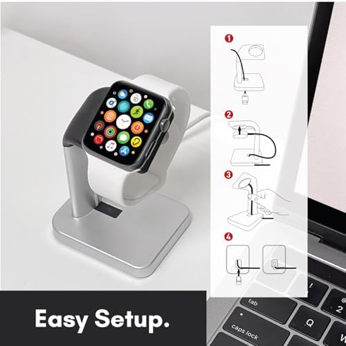 Macally Premium Apple Watch Charger Dock – Universal Stand for Series Ultra, 1-9, SE (38 mm, 40 mm, 42 mm, 44 mm) – Fast Charging Station with Sleek Black Design – Ideal Nightstand Accessory for Notifications and Style