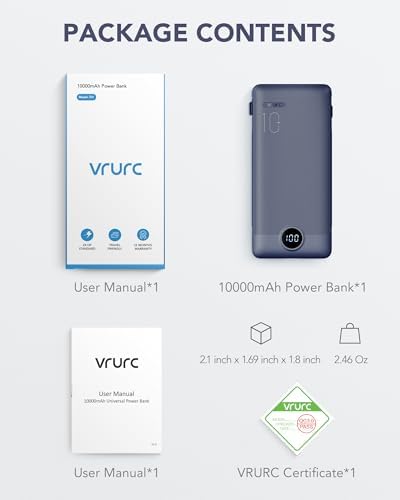 VRURC 10000 m Ah Portable Charger with Built-in Cables & AC Plug – Lightweight USB-C Power Bank for Effortless Device Charging on the Go – Stylish Green External Battery for Smartphones and Tablets – Ultimate Travel Companion for Uninterrupted Connectivity and Enhanced Compatibility