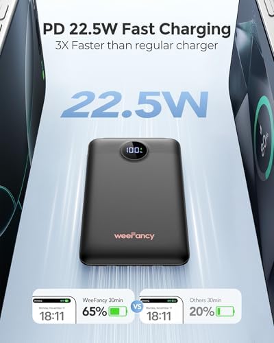 Ultra-Slim 10,000 m Ah Mini Power Bank with Built-in Cables – 22.5 W Fast Charging USB-C Battery Pack for i Phone 16/15/14 and Samsung Galaxy 24/23 – Essential Travel Charger for On-the-Go Power Needs