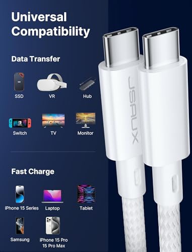 JSAUX Premium USB C to USB C 3.2 Gen 2 Cable – Lightning-Fast 20 Gbps Data Transfer, 100 W Power Delivery, 4 K Video Streaming – Versatile 3.3 FT Length for i Phone 15 Pro Max, Mac Book Pro/Air, Samsung Galaxy S24/S23, and Dell XPS – Optimize Your Digital Workflow and High-Performance Charging Solutions
