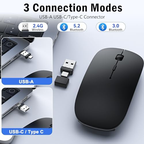 Versatile Wireless Bluetooth Mouse for Mac Book Air, Mac Pro, & i Pad – Sleek Rechargeable Silent Mouse with Dual Connectivity (USB-C & 2.4 G) – Travel-Friendly Jiggler Mice Mover in Stylish Purple – Perfect for Professionals & On-the-Go Users