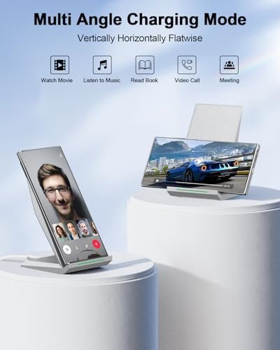 NANAMI 15 W Qi Certified Fast Wireless Charger Stand – Ergonomically Designed for i Phone 16/15/15 Pro/Plus/Max & Samsung Galaxy S25/S24/S23/S22/S21 – Ultra-Fast Charging with Advanced Safety Features for All Qi-Compatible Devices – Sleek, Space-Saving Solution for Effortless Charging at Home or Office