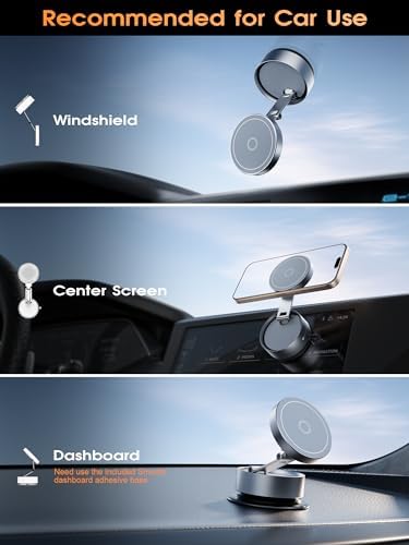 Upgraded Vacuum Magnetic Phone Holder for MagSafe,Double-Foldable Suction Cup Phone Mount,360° Rotatable Phone Mount for All Smartphones & All Car Models-Obsidian Black – Enhanced Compatibility and Speed