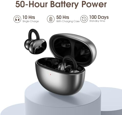 Lightweight Clip-On Bluetooth Earbuds with 50-Hour Battery Life – Waterproof Open-Ear Headphones for Sports and Workouts, Perfectly Designed for Glasses Wearers with Anti-Drop Technology and Seamless Connectivity