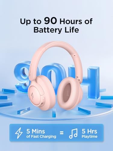 1 MORE Sono Flow SE Pink Wireless Over-Ear Headphones – Exceptional Noise-Canceling, 90-Hour Battery Life, Hi-Res Audio Performance, Customizable EQ Settings, and Supreme Comfort for Ultimate Travel and Office Experiences
