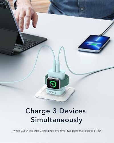 VRURC Portable Wireless Magnetic Charger for Apple Watch – 3-in-1 Travel Essential with PD 20 W Fast Charging, Compatible with i Phone 16/15/14/13 & Android Devices – Lightweight Design in Stylish Purple for Ultimate Convenience