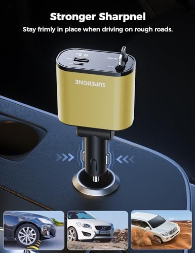 Introducing the SUPERONE 4-in-1 Retractable Fast Car Charger: Ultimate On-the-Go Charging Solution for i Phone, Galaxy & Pixel Devices – Featuring 2.6 ft Tangle-Free Cord, Enhanced USB C & Apple Compatibility, and Sleek Design for Effortless Portability. Experience lightning-fast charging to keep your devices powered during road trips or daily commutes, ensuring you’re always connected. This innovative retractable charger is engineered for maximum efficiency, accommodating a wide range of smartphones including i Phone 16, 15/15 Pro Max, 14, 13, 12, 11 and popular Galaxy and Pixel models. With its compact construction and high-quality materials, this charger not only enhances your charging experience but also withstands everyday wear and tear. Elevate your mobile charging with the SUPERONE car charger – where convenience meets cutting-edge technology for busy professionals and families on the move.