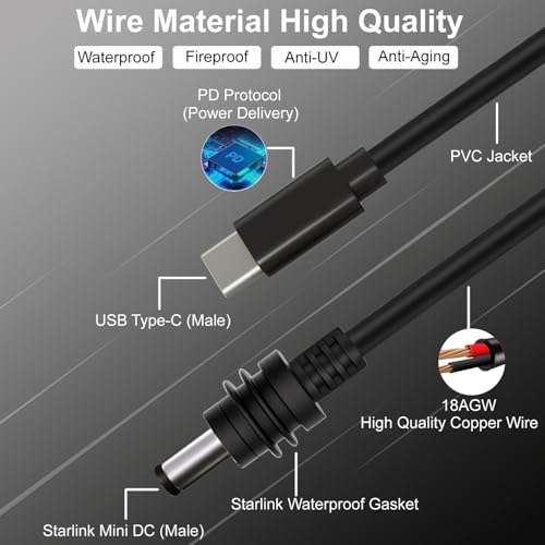 Starlink Mini USB C to DC Power Cable, 6.5FT/2M Type-C to DC Power Cable for Starlink Mini, PD 20V USB-C Input to DC Male Output Waterproof, Compatible 65W PD 20V Protocol Power Supply/Source (2M) – Enhanced Compatibility and Speed