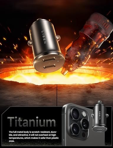 LISEN 90 W USB C Car Charger – Dual Fast Charging Adapter with PD 45 W for i Phone 16/15/14/13/12 Pro Max & Galaxy S25/S24/S23 – Includes 2 High-Quality Cables for Ultimate Compatibility & Speed on the Go