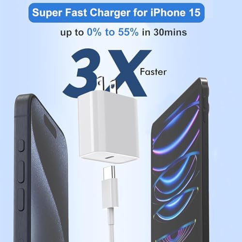 Swift Charge 20 W USB-C Charger for i Phone 15 & i Pad – 6 FT Cable Included – Rapid Power Solution for i Phone 16 Pro Max, i Pad Pro, Mini & Air – Lightweight, Durable, and Versatile Charging Block for All Your Devices – Say Goodbye to Long Wait Times with Enhanced Compatibility and Safety Features