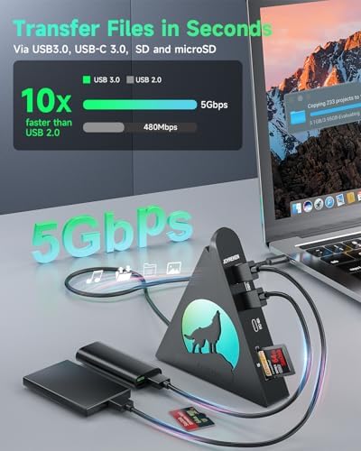 Experience Unmatched Connectivity with the 8-in-1 USB C Hub Multiport Adapter – 4 K HDMI Output, 100 W Power Delivery, and Vibrant RGB Lighting for Mac Book, Surface & i Mac – Effortless File Transfers with USB-A 3.0, USB-C, and SD Card Reader – Your Go-To Accessory for Enhanced Productivity and Seamless Device Integration