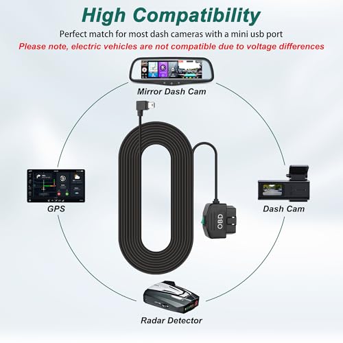 MEIRIYFA OBD OBD2 Power Cable for Dash Camera OBD to USB Type C Right Angle Hardwire Charger 90° Degree Wire Cord,12V-24V to 5V 3A 24 Hours Surveillance/Acc Mode with Switch Button (USB Type C) – Enhanced Compatibility and Speed