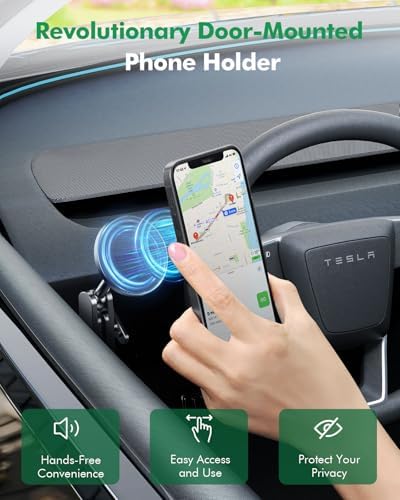 Magnetic Tesla Phone Mount for Model Y & Model 3 – Effortless Door-Install Holder for i Phone 16/15/14/13/12, Enhanced Stability & Compatibility with Mag-Safe Technology, Ideal Tesla Accessories for a Safer Driving Experience