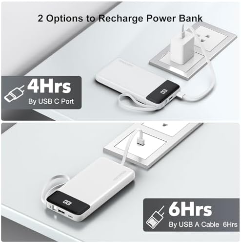 Ultimate 10000 m Ah Portable Power Bank with Built-in Charging Cable and LED Power Indicator – Travel-Ready External Battery Pack for i Phone 16/15, Samsung S22, and Android Devices – Unmatched Compatibility and Rapid Charging for On-the-Go Lifestyles