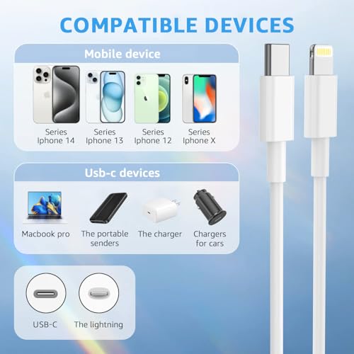 Premium Lightning Cable Set for Apple Devices – 2-Pack (3 FT & 6 FT) USB C to Lightning Charger Cords for i Phone 14, 13, 12, 11 Pro Max, XR, XS, X, 8, 7, 6 Plus, SE & i Pad – Fast Charging & Durable Car Charging Solution for On-the-Go Power