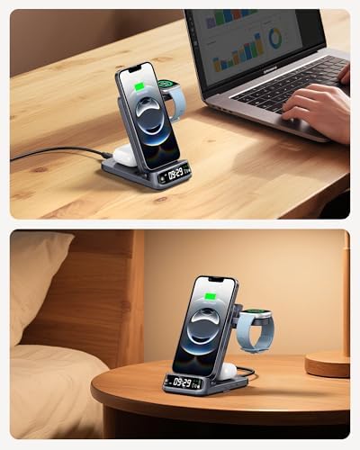 3-in-1 Wireless Charging Station for Fitbit Versa 4/3/Sense 2/1/Ace LTE, i Phone 16/15/14/13, and Samsung S25/S24/S23 – Fast Charge All Your Devices, Compact Design for Home & Office, No Adapter Needed – Swan Scout 708 FB