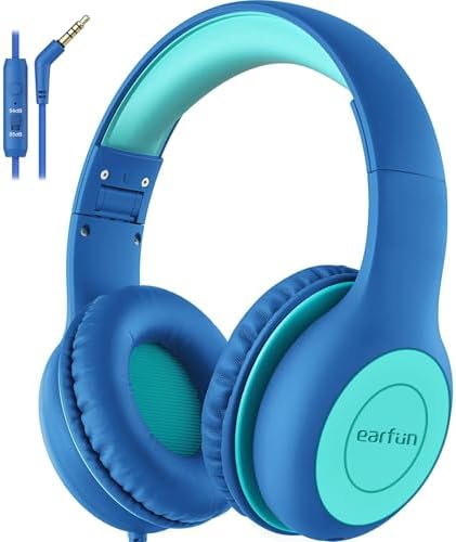 Kid-Friendly Foldable Wired Headphones with Microphone – Volume Limiting Safety (85/94 d B) for Hearing Protection, Share Port for Collaborative Audio, Ideal for Tablets, PCs, and School Use – Enhanced Type C Compatibility for Optimal Sound Quality and Comfort