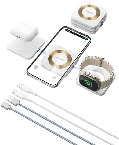 Magnetic 3-in-1 Detachable Wireless Charging Station for Apple Devices – Fast Charging Solution for i Phone 15/14/13/12, Air Pods Pro/2/3, and Apple Watch – Space-Saving, Portable Design for Effortless Device Management