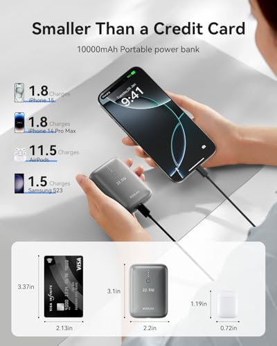 Kuulaa 10000 m Ah Portable Charger – PD 22.5 W Mini Power Bank for Fast Charging – USB-C Compatible Battery Pack for i Phone, i Pad, Samsung & More – Ultimate Travel Companion for On-the-Go Power Needs