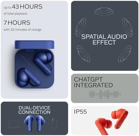 CMF Buds Pro 2 Wireless Earbuds – Superior Hi-Res LDAC Audio with 50 d B Hybrid Noise Cancellation and Ultra Bass for Dynamic Sound, Seamless Bluetooth 5.3 Connectivity, 43 Hours of Playtime with Compact Charging Case, Enhanced Six HD Microphone System for Optimal Call Clarity, Stylish Dark Grey Finish Perfect for Modern Audiophiles