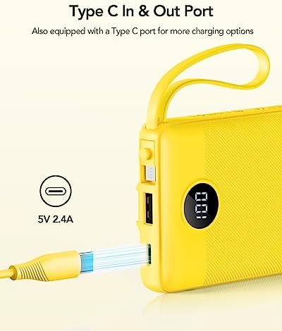 VRURC 10000 m Ah Portable Power Bank with Integrated Cables and LED Battery Indicator – Slim, Lightweight Travel Charger with Dual Input and Five Outputs for Effortless Device Charging – Ideal for Smartphones and Tech Gadgets – Stylish Blue Design (1 Pack) – Ultimate Convenience and Compatibility