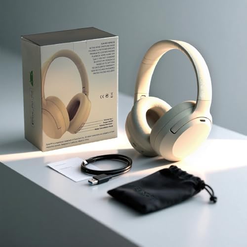 Suno Fi Hybrid Active Noise Cancelling Over-Ear Headphones – Wireless Hi-Res Audio with Exceptional Deep Bass, 40-Hour Playtime, and Foldable Travel Design for Comfort and Connectivity – Chic White Finish Perfect for Modern Sound Enthusiasts