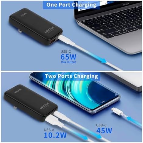 Ultra-Fast 65 W Flat USB-C Wall Charger – Dual Port Travel Adapter for Laptops, Tablets & Smartphones – Compact Design for Enhanced Portability – Safe & Reliable Charging Solution in Stylish Black