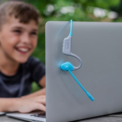 Puro Sound Labs Puro Flex-Kids: Enhanced Bone Conduction Bluetooth 5.3 Headphones for Active Children – Lightweight, Open-Ear Design with Sweat Resistance and Built-in Mic for Safe Listening and Environmental Awareness (Blue)