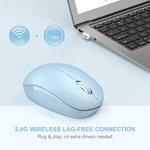 Light Blue Wireless Mouse – Ultra-Quiet 2.4 GHz Noiseless Computer Mouse with USB Receiver for Seamless Windows Experience – Portable, Ergonomic Design for Home, Office, or Travel