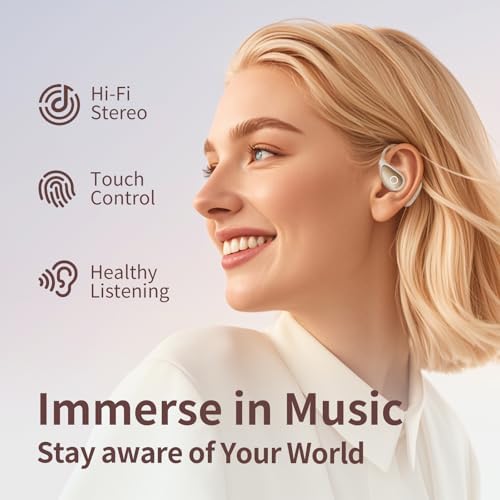 Revolutionize Your Workout with Wireless Open Ear Headphones – Cutting-Edge Bluetooth 5.4, Superior Hi-Fi Audio, Perfect for Running and Sports, Extended Battery Life, Comfortable Ergonomic Design in Chic Beige – Stay Engaged with Your Surroundings While Enjoying Premium Sound!