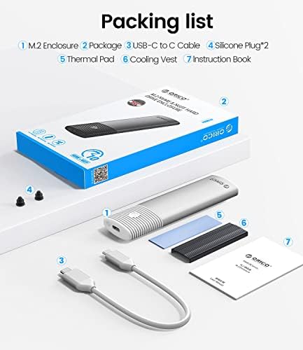 ORICO Tool-Free M.2 NVMe SATA SSD Enclosure Adapter – High-Speed USB-C 3.2 Gen 2 External Drive for 2230/2242/2260/2280 M.2 SSDs – Durable Aluminum Case with UASP & TRIM Support for Optimal Performance – Portable Data Storage Solution