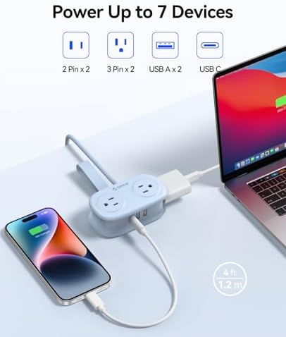 Compact Travel Power Strip by ORICO – 4 AC Outlets & 3 USB Ports (1 USB-C) with 4 FT Flexible Cord – Cruise Approved Portable Charging Station for Hotels and Adventure Trips – Ultimate Solution for Modern Travelers