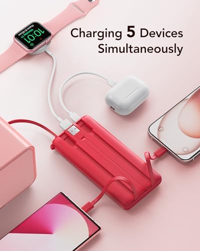 VRURC 10,000 m Ah Slim Power Bank – Ultimate Multi-Device Portable Charger with Built-in Cables, 5 Outputs & Dual USB-C Inputs for i Phone, Samsung, Android – Travel Essential for On-the-Go Power Solutions