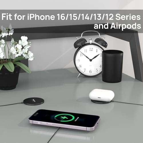 Magnetic Wireless Charger – 15 W Fast Charging Pad for i Phone 12/13/14/15/16 & Air Pods – Sleek Blue Design with USB-C Cable & USB-A Converter – Effortless Magnetic Alignment & Compact Portability for Ultimate Convenience