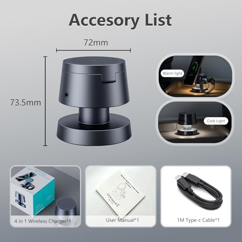 Ultimate 4-in-1 Wireless Charging Station with Night Lamp – Fast Mag Safe Charger for i Phone 16, 15 Pro Max, Air Pods & Apple Watch Ultra – Multi-Device Charging Dock with Adjustable Brightness for Home & Travel – Efficient, Safe, and Stylish Power Solution