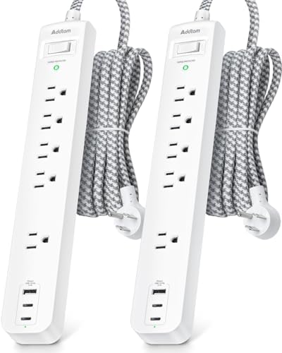 6 Ft Surge Protector Power Strip with 5 AC Outlets & 2 USB-C Ports – Space-Saving Flat Extension Cord for College Dorms & Home Office – Reliable Desktop Charging Station in Sleek White Design – Enhanced Surge Protection for Optimal Device Safety