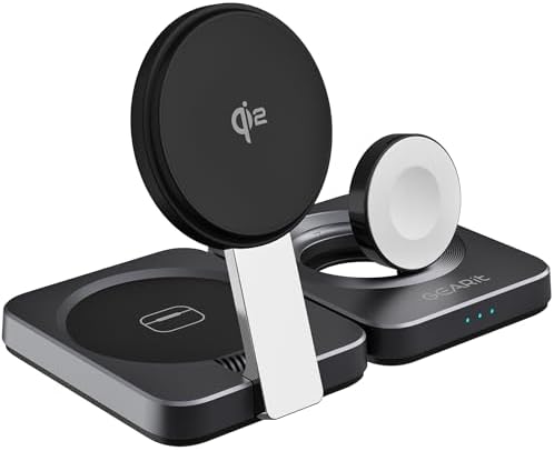 GEARit Ultra-Fast 3-in-1 Wireless Charging Hub – Qi2 Mag Safe Stand for i Phone 15, 16 Pro, Apple Watch, and Air Pods – Multi-Device Compatibility for Seamless Charging at Home or On the Go – Sleek Design with LED Status Indicators and Non-Slip Base