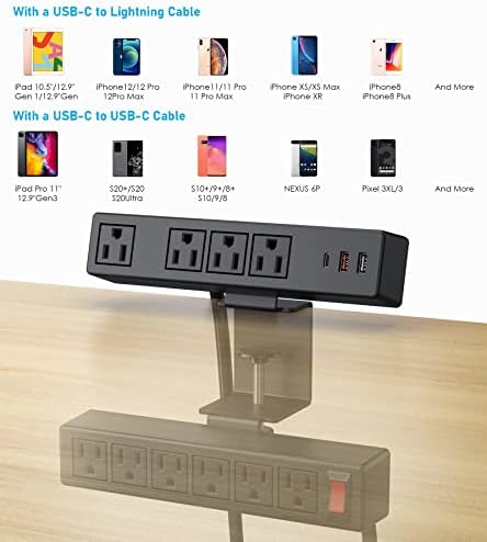 Maximize Workspace Efficiency with VILONG’s Dual Layer Desk Clamp Power Strip – 10 Outlet & 3 USB Charging Station, 20 W Edge Mount Surge Protector with 3 Ft Extension Cord for Home & Office Use – Clutter-Free Power Solution for All Devices