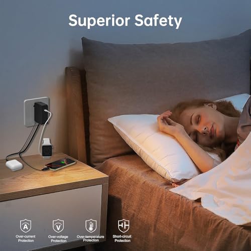 FLEXINO 35 W Ultra-Fast 3-Port Retractable Wall Charger – Essential Charging Hub for i Phone 12/13/14/15/16 Series with Dual 2.6 ft Cords – Compact, Portable, and Safe Power Solution for Home and On-the-Go Use – Experience Hassle-Free Charging Anywhere