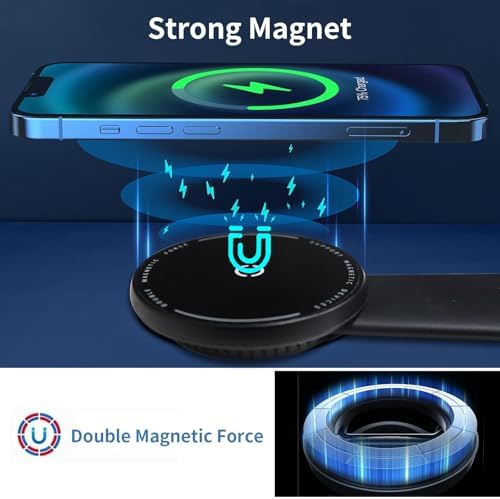 Mag Safe Car Mount Charger – 15 W Fast Wireless Charger with 360° Rotation for Secure Smartphone Holding – Universal Compatibility for i Phone & All Smartphones – Optimal Viewing and Quick Charging for Safe Driving