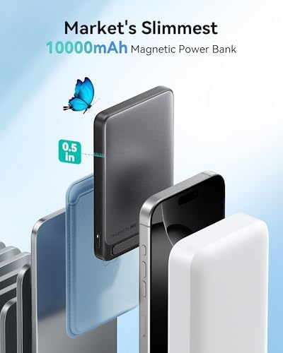 Ultra-Slim 10,000 m Ah Magnetic Power Bank for i Phone 16-12 – INIU Qi2 Certified 45 W Fast Charger with Integrated Kickstand & Lanyard USB-C Cable – Rapid 15 W Wireless & 45 W Wired Charging, Compact Design for Seamless Portability – Industry-Leading 3-Year Care Included