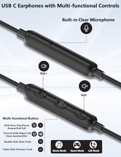 Ultimate USB C Over-Ear Hook Headphones – Cutting-Edge Noise-Canceling Earbuds for i Phone 16 Pro, Samsung S25, and All Android Devices – Unmatched Comfort & Impeccable Sound Quality for Gamers and Audiophiles