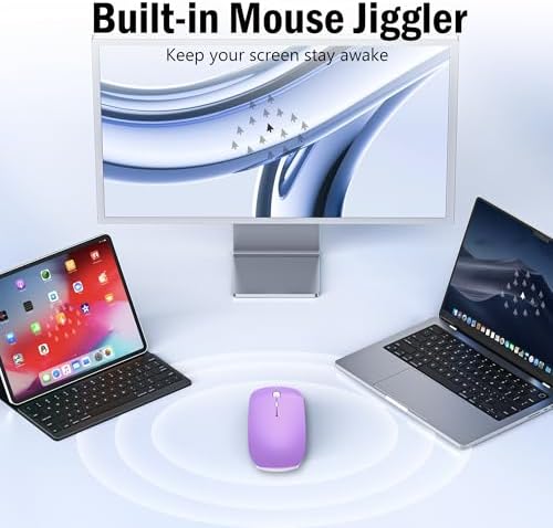 Versatile Wireless Bluetooth Mouse for Mac Book Air, Mac Pro, & i Pad – Sleek Rechargeable Silent Mouse with Dual Connectivity (USB-C & 2.4 G) – Travel-Friendly Jiggler Mice Mover in Stylish Purple – Perfect for Professionals & On-the-Go Users